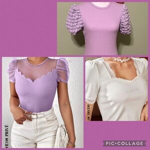 NWT - 3 SHEIN Short Sleeved, Lavender and White Tops - Size L